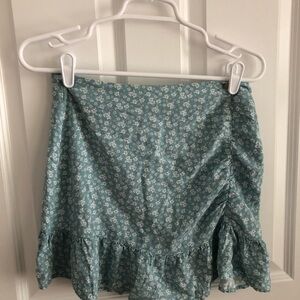 Elegant Floral Teal Mini Skirt